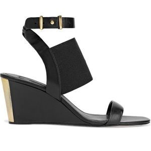 NWT Donna Karen New York Gili Ankle Strap Leather Wedge Sandal Size 8
